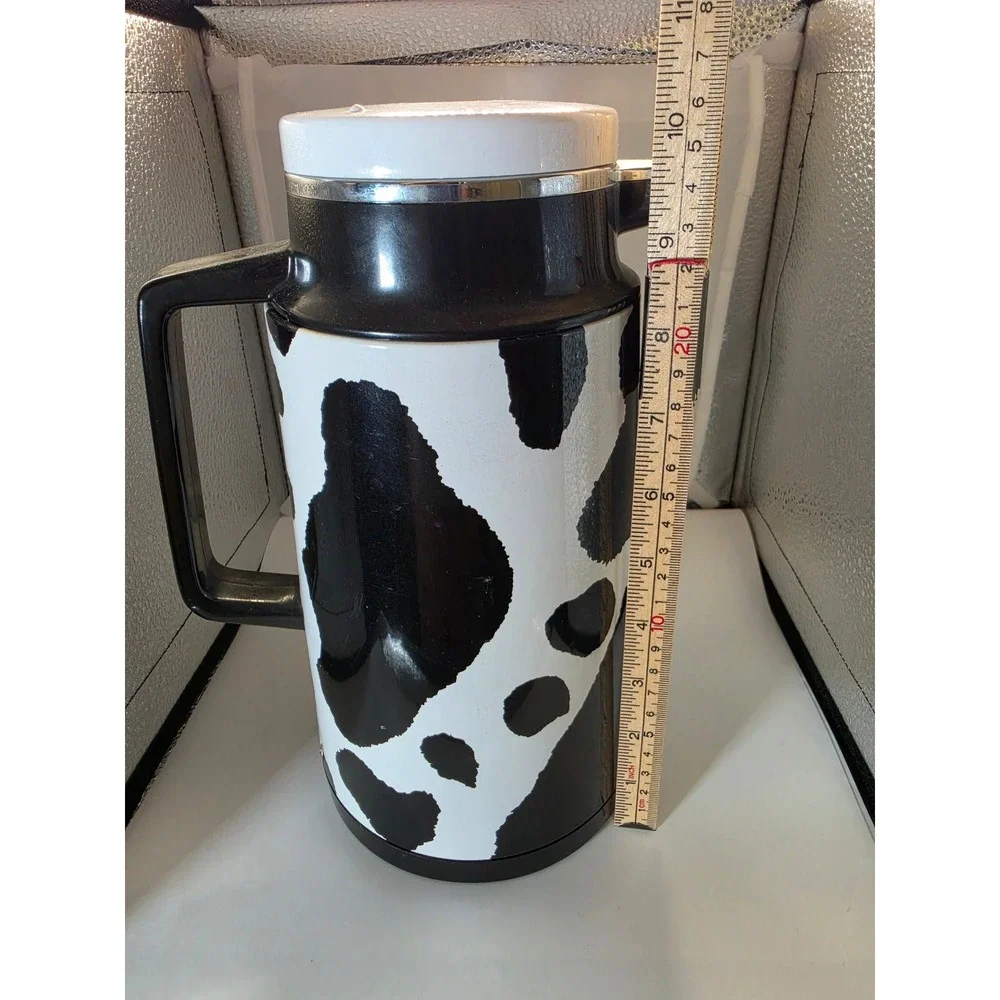 Vintage A.K. Das Cow Print Thermal Coffee Carafe Thermos Pitcher Taiwan Black